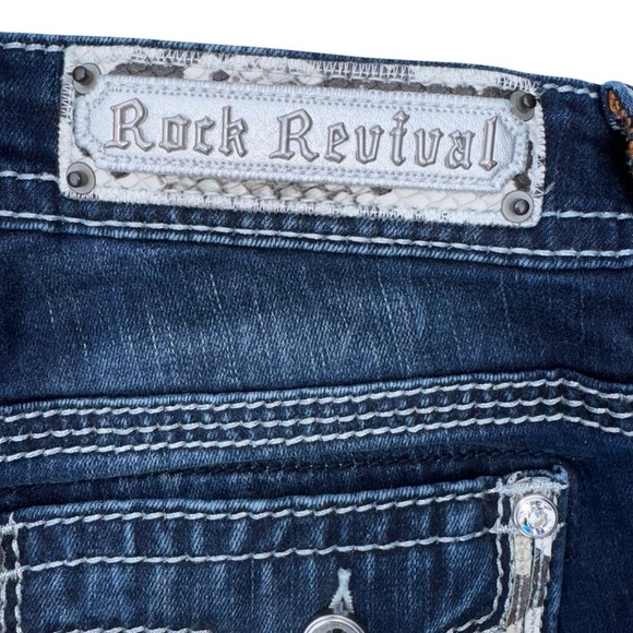 NWOT Rock Revival Women’s Yui Bootcut Jeans 26 Blue Lowrise Rhinestone - Picture 5 of 12